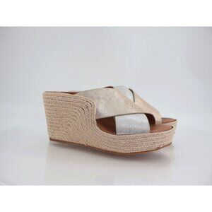 Gentle Souls Porto Slide Sandal Wedge Leather Silver Gold Leather Size 7.5